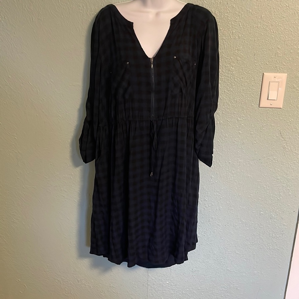 Torrid Navy Black Plaid Gingham Drawstring Challis Shirt Dress Plus